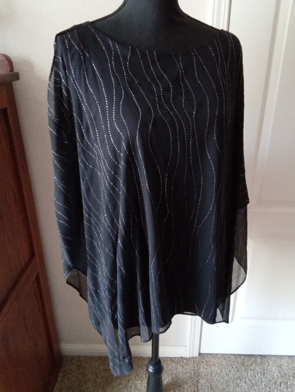 JLo Sheer Sequin Cape Poncho Top Blouse